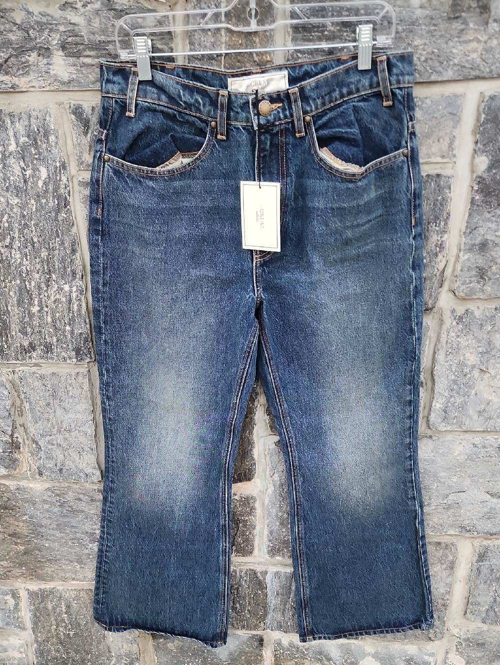 THE GREAT. Women's Boot Cut Denim Jeans in Medium Blue